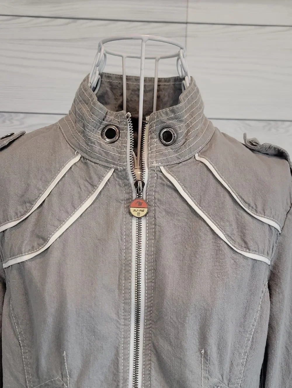 Basic House Hendrix Lightweight Grey Utility Jacket with Belt Womens Size M